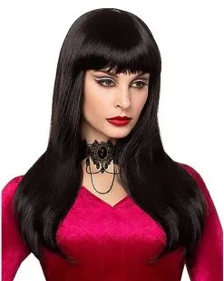 Spirit Halloween Long Black Wig With Bangs