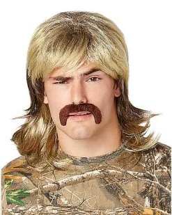 Spirit Halloween Blond Mullet Wig With Mustache