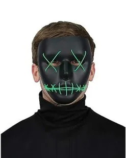 Spirit Halloween Light Up EL Wire Green Stitched Black Half Mask