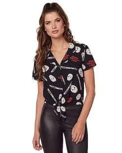 Spirit Halloween Jason Voorhees Tie Front Shirt - Friday The 13th